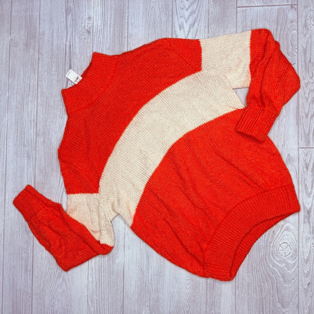 Nwt oversized knit long sleeve pullover sweater orange and tan sweater shirt